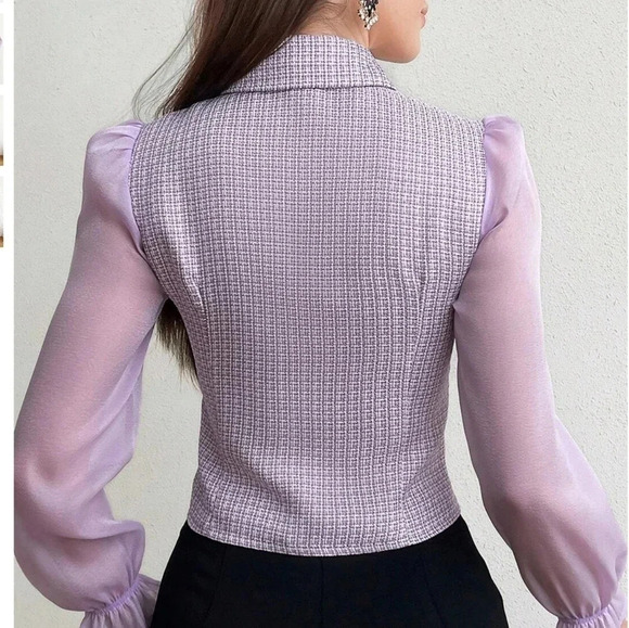 Modely Patchwork Fabric Button Front Long Sleeve Shirt - Picture 2 of 5